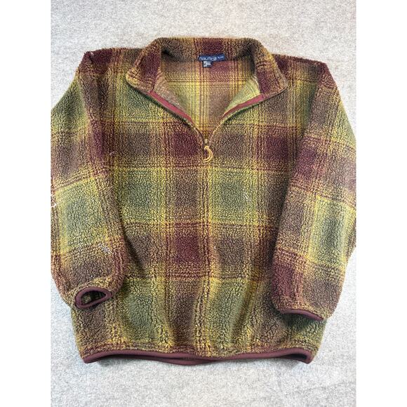 Vintage Nautica Plaid Fleece Sweater Jacket Mens XL 1/4 Zip Sherpa Retro Outdoor - Picture 1 of 6
